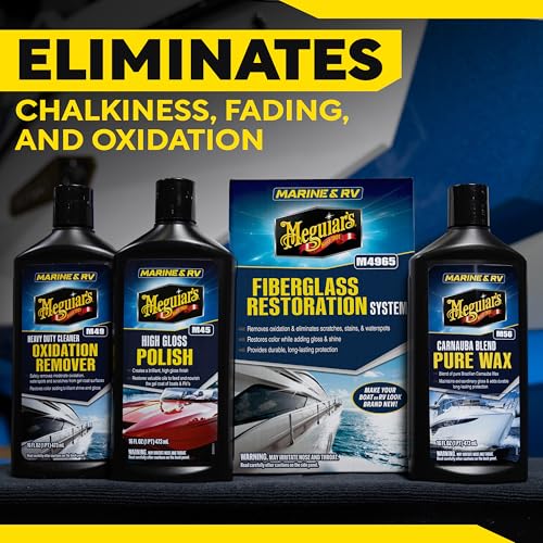 Meguiar's M4965 Marine/RV Fiberglass Restoration System, 3-Piece Marine Fiberglass Repair Kit Featuring Oxidation Remover for Boat Care Plus Boat Polish and Wax - style: Restoration System