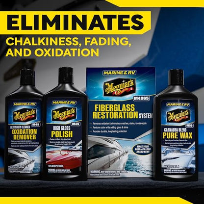 Meguiar's M4965 Marine/RV Fiberglass Restoration System, 3-Piece Marine Fiberglass Repair Kit Featuring Oxidation Remover for Boat Care Plus Boat Polish and Wax - style: Restoration System