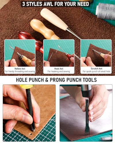 Nicpro 85PCS Leather Tooling Kit Leather Working Tools Kit with Custom Storage Bag, Adults Leather Making Craft Tools Beginner Kit for Stamping Sewing Carving Cutting Punching Leather Working - size: 85PCS