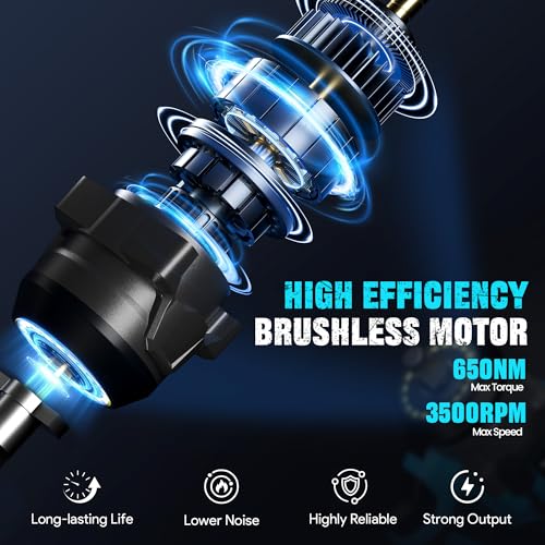 Cordless Impact Wrench, 1/2 Inch Brushless Impact Gun, 21V Impact Driver with 2x 4.0Ah Batteries, Charger & 5 Sockets, Variable Speeds for Car/Mower 650N.m (480 ft-lbs)