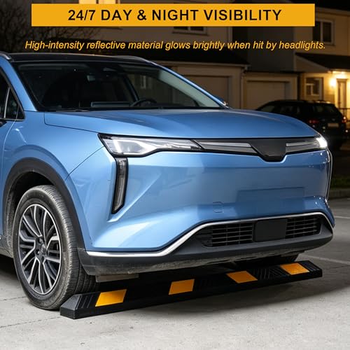 OrangeStar 4 Pack 72" Rubber Parking Curbs | Heavy Duty Garage Floor Wheel Stopper with Yellow Reflective Stripes for Car, Truck, Trailer, Driveway, Parking Lot - size: 72in (4-Pack)