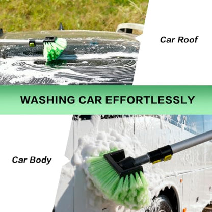 10FT Car Wash Brush with Long Handle, Car Cleaning Kit with Telescoping Pole and Soft Bristles Brush, Detailing Brushes, Tire Brush, Car Wash Sponge & Towel for RV, SUV, Trucks, Floors, House Siding