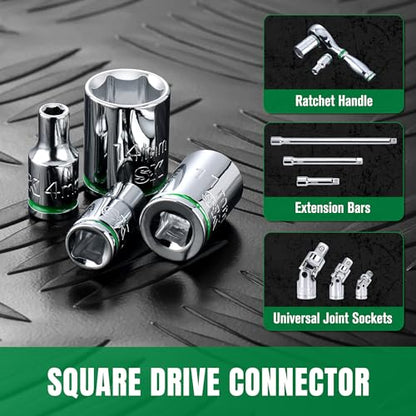 SK 1/4" Drive Socket Set, Metric Sockets, 13-Piece 4-14 mm | SuperKrome Finish, Premium CR-V Steel, with Aluminum Socket Organizer - size: 0.16 - 0.55 inch, style: Shallow