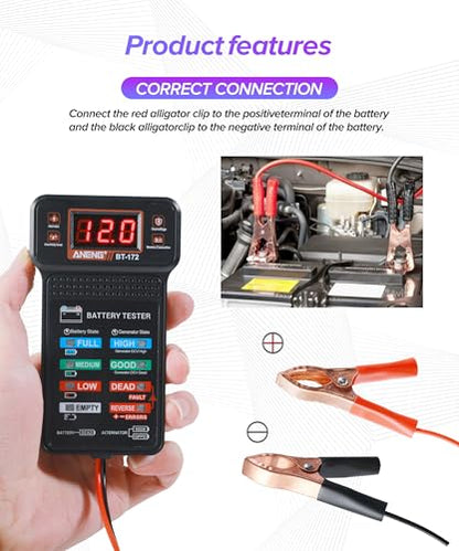 Car Battery Tester,Car Accessories Universal Alternator Tester with LCD Display & LED Indicators,Automotive Tools Battery Testers,Suitable for 12V System Cars,Motorcycles,RVs,Boats,Tractors
