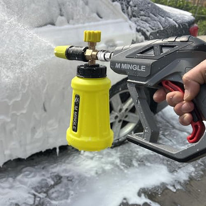 M MINGLE High Pressure Washer Gun Snow Foam Lance, 4000 PSI Cannon Foam Blaster Power Washer with 1/4" Quick Connector, Car Wash Foam Cannon Kit with 5 Pressure Washer Nozzle Tips, 1 Liter - color: yellow