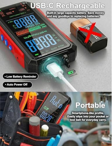 FS899S Smart Digital Multimeter, Automatic True RMS 6000 Counts, USB Rechargeable Voltmeter Ohmmeter with Full-Color LCD, Voice Broadcast & NCV, Volts Amp Ohm Tester for Automotive & Electricians