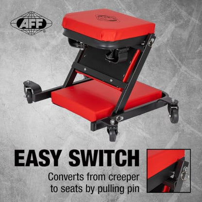 AFF 3-Way Mechanic Creeper & Shop Stool - Heavy Duty Low Profile Seat with Backrest Converts to Creeper & Garage Stool - for Garage & Shop Use - style: 3-Way Creeper Seat