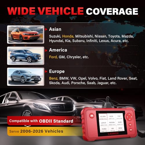 LAUNCH Creader VII+ V2.0 OBD2 Scanner Diagnostic Scan Tool, 2026 New Automotive Check ABS SRS Transmission and Engine Code Reader, 3 Reset Oil Service/Throttle Relearn/SAS Reset, Free Update