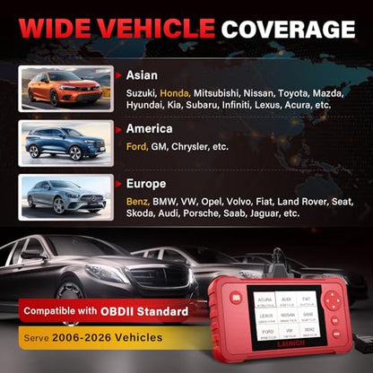 LAUNCH Creader VII+ V2.0 OBD2 Scanner Diagnostic Scan Tool, 2026 New Automotive Check ABS SRS Transmission and Engine Code Reader, 3 Reset Oil Service/Throttle Relearn/SAS Reset, Free Update
