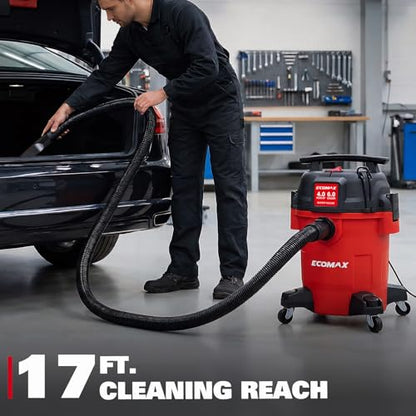 ECOMAX Ultra Quiet Shop Vacuum Wet and Dry 6 Gal 4 HP | 80% Less Noise, 3X Longer Motor Lifespan, Powerful Sunction, Portable Shop Vacuum Cleaner for Garage Workshop Jobsite