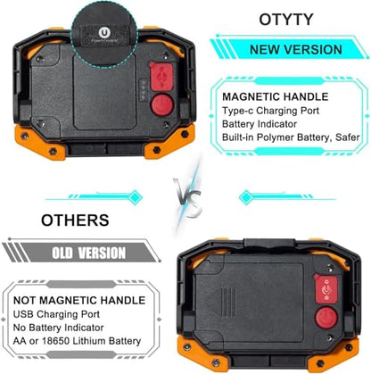 OTYTY LED Work Light Rechargeable, 30W 1500LM Battery Powered Portable Flood Lights with Magnetic Base, 4200mAh Battery for Camping Outdoor Car Repairs Job Site Lighting 2 Pack