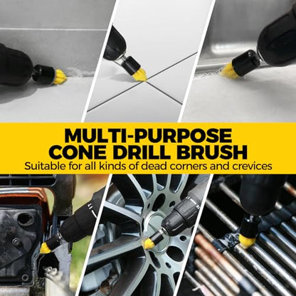 Holikme 10Pieces Drill Brush Attachments Set, Power Scrubber Brush with Extend Long Attachment，Scrub Brush，Shower Scrubber，Cleaning Supplies,Yellow