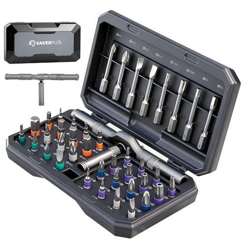 Sakerplus 42 in 1 Magnetic Screwdriver Set, Ratcheting Screwdriver Kit,Detachable Multi-Functional Handle & 40pcs in Storage Case for Electronics, Furniture, DIY& Holiday Gifts(Grey) - color: Grey