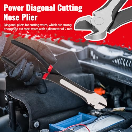 Needle Nose Pliers Set 5Pcs, Extra Long Reach Plier Set, 90°&45° Bent Nose Pliers, Circle Nose/Diagonal Pliers for Narrow Spaces, 11" Long Reach Straight Plier for Wire Bending, Trimming