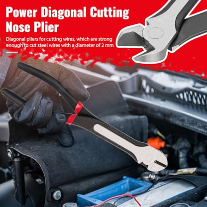 Needle Nose Pliers Set 5Pcs, Extra Long Reach Plier Set, 90°&45° Bent Nose Pliers, Circle Nose/Diagonal Pliers for Narrow Spaces, 11" Long Reach Straight Plier for Wire Bending, Trimming