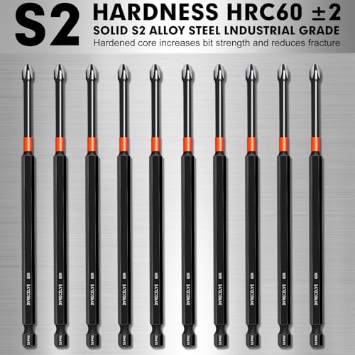 10-Pack Phillips Bits #2 Impact, 6-Inch Long Magnetic Phillips Head Drill & Screwdriver Bits, PH2 Premium S2 Steel 1/4" Hex Shank for Impact Drivers, Professional & DIY Use - color: 6'' Ph2 10-pcs