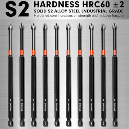 DYRECELVE 10-Piece Phillips Bits #2 Impact, 6-Inch Long Screwdriver Bits | Magnetic PH2 Phillips Head Drill Bits, S2 Steel, 1/4" Hex Shank for Impact Drivers and Tight-Reach Repairs - color: 6'' Ph2 10-pcs