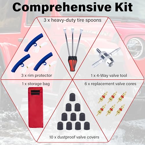 ecocstm 12.2 Inch Tire Spoons, Dirt Bike Tire Changing Tools, Tire Changing Kit, Tire Removal Tool, with Rim Protector, Valve Tool, Valve Cores and Caps, for Motorcycle/Lawn Mower/Tractor/Bicycle | Tire Removal Tool, with Rim Protector, Valve Tool, Valve