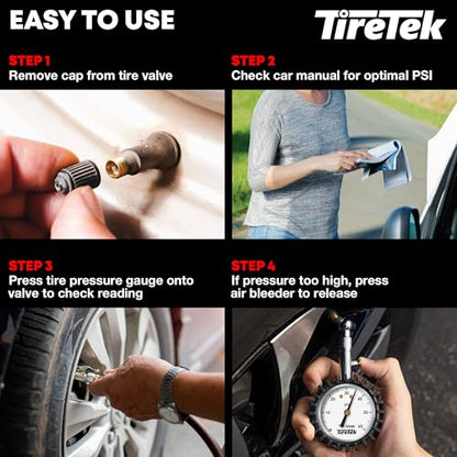 Tire Pressure Gauge for Cars ANSI Certified - Air Pressure Gauge | Glow in the dark analog dial tire gauge, tire gauges for tire pressure, accurate & easy to read