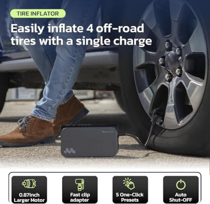 Woowind BoraPlus 3-in-1 Jump Starter with Air Compressor 150PSI & Powerbank | 65W Powerbank, Portable Tire Inflator & Car Battery Booster for 6.0L Gas, 3.0L Diesel Engines, 16000mAh with LED Light
