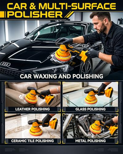 Cordless Buffer Polisher Compatible with Dewalt 20V Battery, 6 Inch Orbital Car Polisher Tool Only, 8-Speed 2800-5500 RPM,16PCS Polishing Accessories,for Waxing, Polishing, Paint Scratch Removal