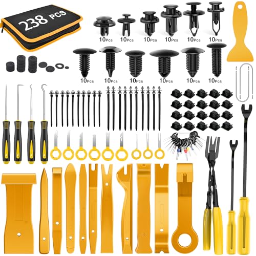 GOOACC 238Pcs Trim Removal Tool, Auto Push Pin Bumper Retainer Clip Set Fastener Terminal Remover Tool Adhesive Cable Clips Kit Car Panel Radio Removal Auto Clip Pliers, Yellow - color: 120Pcs Clips + 118 Remover Yellow