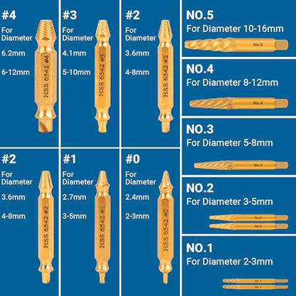 Damaged Screw Extractor Set, 13Pcs Easy Out Bolt Extractor Set Drill Bit Tools for Removing Rusty Broken Hardware, Spiral Screw Extractor for Stripped Screws Nuts & Bolts - size: 13 Pieces