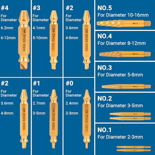 Damaged Screw Extractor Set, 13Pcs Easy Out Bolt Extractor Set Drill Bit Tools for Removing Rusty Broken Hardware, Spiral Screw Extractor for Stripped Screws Nuts & Bolts - size: 13 Pieces