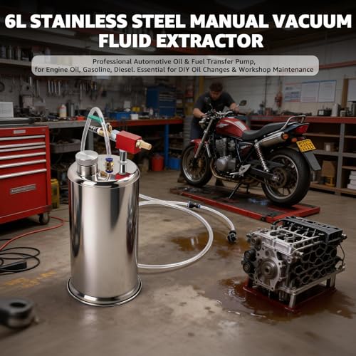 BESTOOL 6L Pneumatic Oil Extractor Pump, Stainless Steel Automotive Fluid Evacuator for Engine Oil, Brake Fluid & Brake Rotor Surface Oil, Oil & Brake Fluid Change Tool with 79" and 8" Hoses