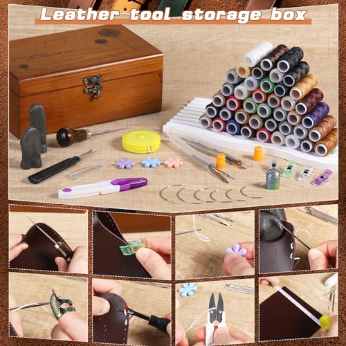 BUTUZE Sewing Kit, Leather Sewing Kit, Upholstery Repair Kit, Leather Sewing Tools with Large-Eye Stitching Needles, Waxed Thread, Leather Stitching Kit for DIY Leather Craft - size: 83 Pcs