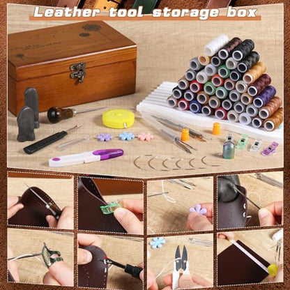 BUTUZE Sewing Kit, Leather Sewing Kit, Upholstery Repair Kit, Leather Sewing Tools with Large-Eye Stitching Needles, Waxed Thread, Leather Stitching Kit for DIY Leather Craft - size: 83 Pcs