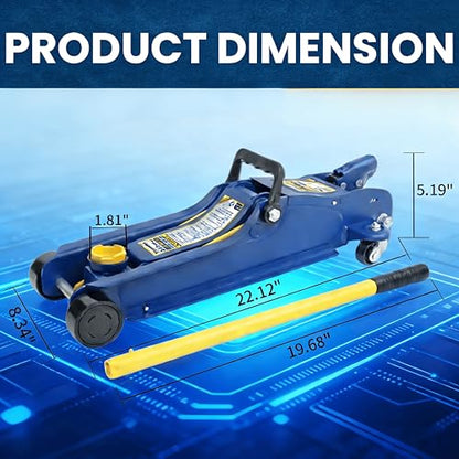 Superokay 2.5 Ton Low Profile Floor Jack, Heavy-Duty Steel Racing Jack with 3.5" to 14.75" Lifting Range, Blue & Yellow Mat Finish, Smooth Lifting & Leak-Resistant Hydraulic System