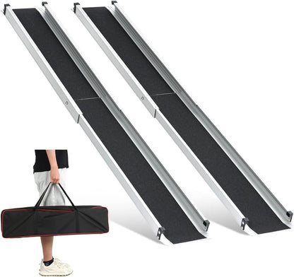 gardhom 1Pair 7FT Adjustable Wheelchair Ramp 84" L x 7.4" W Telescopic Ramps for Wheelchairs 600 lbs Portable Wheelchair Ramps for Steps Home Threshold Doorways Steps Stairs with Carrying Bag - size: 7FT(can be used as 4FT or 7FT)