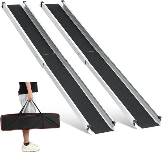 gardhom 1Pair 7FT Adjustable Wheelchair Ramp 84" L x 7.4" W Telescopic Ramps for Wheelchairs 600 lbs Portable Wheelchair Ramps for Steps Home Threshold Doorways Steps Stairs with Carrying Bag - size: 7FT(can be used as 4FT or 7FT)