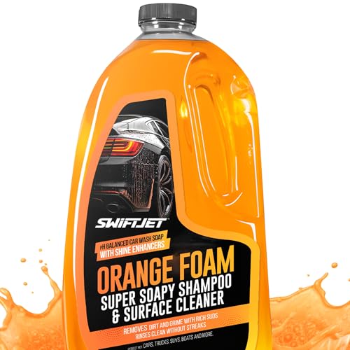 SwiftJet Orange Foam Car Wash Soap – pH Balanced Super Soapy Shampoo & Surface Cleaner – Thick Foaming Suds for Cars, Trucks, SUVs & Boats – Streak-Free Shine, Safe on Wax & Sealant (64 FL OZ) - size: 64 Fl Oz (Pack of 1)