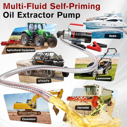 24V Heavy-Duty Gear Pump, 3.2 GPM High Flow Oil Change Pump with Steel Wire Hose, Oil Transfer Pump for Viscous Liquids, Fluid Transfer in Mechanical Equipment for Home Business Farm Boat