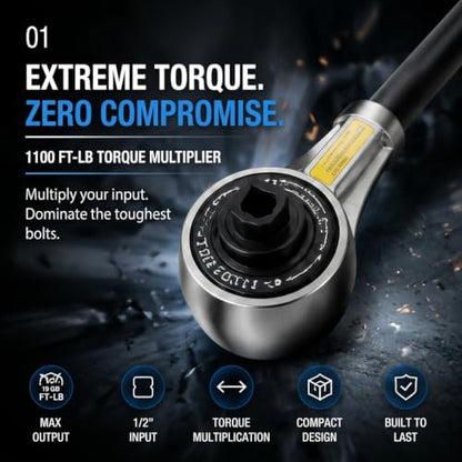 1/2" Drive Torque Multiplier Wrench, 1100 Ft-Lb Heavy Duty Force Multiplier Tool, Compact 1/2 Torque Multiplier Lug Nut Remover for Truck RV Tire Change, Perfect with 1/2 Breaker Bar