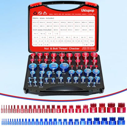 52PCS Thread Checker Kit – SAE & Metric Bolt Thread Checker, Nut & Bolt Size Finder Tool (28 SAE + 24 Metric) – Thread Gauge for Quickly Identifying Screw, Nut, and Bolt Sizes
