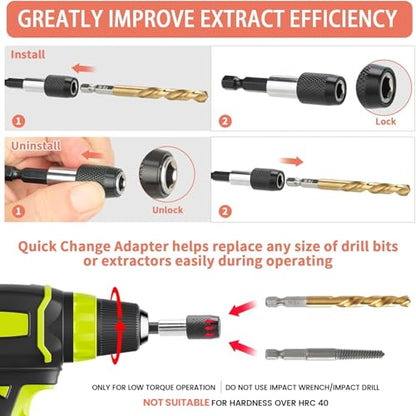REBRA Screw Extractor and Left-Hand Drill Bit Set, Easy Out Broken Bolt Remover Reverse Cobalt HSS Steel Drill Kit, Ez Out Stripped, Rounded-Off, Damaged Bolts, Screws&Studs Removal Tool (14-Pieces) - style: 14-Pieces