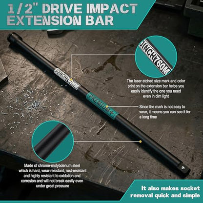 1/2" Drive Impact Extension Bar, 30 Inch Length Socket Extension, CR-V Steel, Narrow and Deep Areas in Automobile Maintenance, Mechanical Assembly or Industrial Operations - size: 1/2" 30-Inch