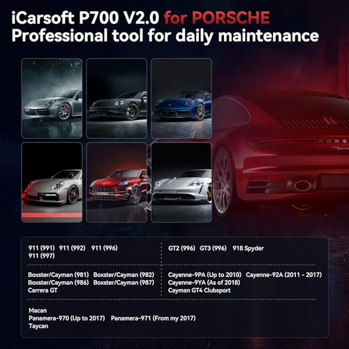 iCarsoft P700 V2.0 Diagnostic Scanner for Porsche from 1996 to 2025 9 Essential Services Full System Diagnosis Scan OBD2 Code Reader Battery/O2 Sensor/EVAP Test AutoVIN Lifetime Free Software Update - style: P700 V2.0 for Porsche