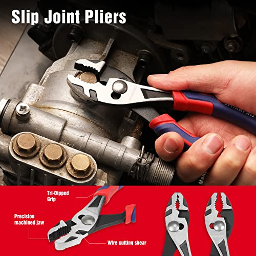 WORKPRO 4-Piece Pliers Set | Premium CR-V Construction Tool Set Including Long Nose, Diagonal Cutting, Groove Joint and Slip Joint Pliers - Red - color: Red