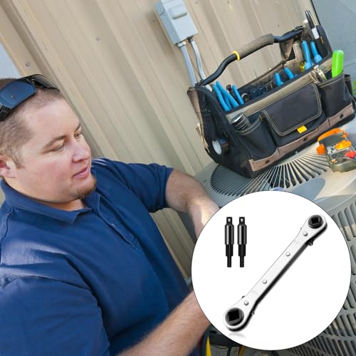 Hvac Service Flat Wrench Tools:3/16” to 3/8” 5/16'' x 1/4''Air Conditioner Valve Flat Ratchet Wrench with 2 Hexagon Bit Adapter Kit for Air Refrigeration Tools and Equipment Repair Tools Clearance - style: 1 Flat Wrench + 2 Hexagon Bit