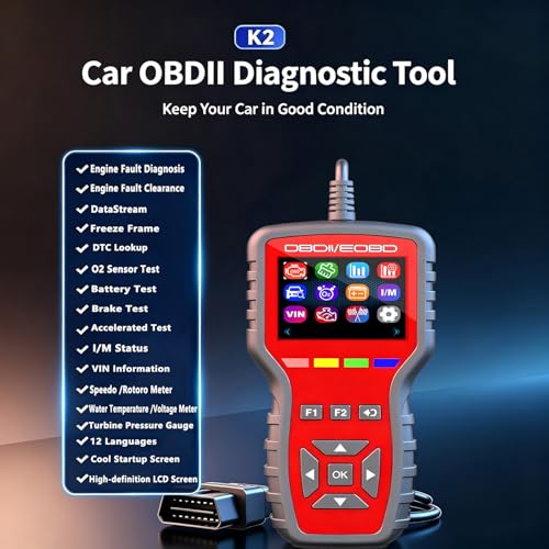 OBD2 Scanner and Battery Tester 2-in-1,Read and Clear Error Codes | Live Data, Freeze Frame,Car Code Reader and Engine Fault Diagnostic Tool for 1996+ OBDII Protocol Cars，red