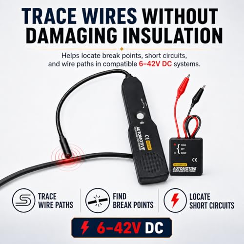 Lumeen Automotive Wire Tracer and Short Circuit Finder, 6-42V DC Circuit Tester, Cable Tracker & Voltage Detector with Receiver, Transmitter, Flexible Probe and Carry Case