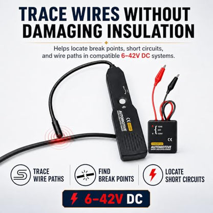 Lumeen Automotive Wire Tracer and Short Circuit Finder, 6-42V DC Circuit Tester, Cable Tracker & Voltage Detector with Receiver, Transmitter, Flexible Probe and Carry Case