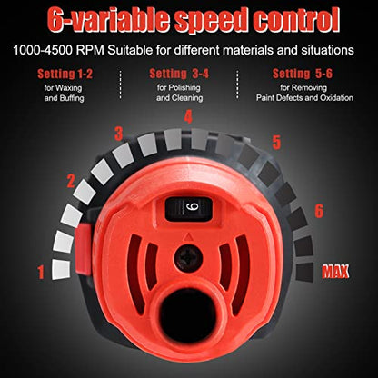 AOBEN Car Buffer Polisher,6 inch Dual Action Polisher,Random Buffer Polisher kit with 6 Variable Speed 1000-4500rpm,Detachable Handle,4 Buffing Pads for Car detailing Polishing and Waxing (Pack of 2) - size: AT3501-7 (Pack of 2)