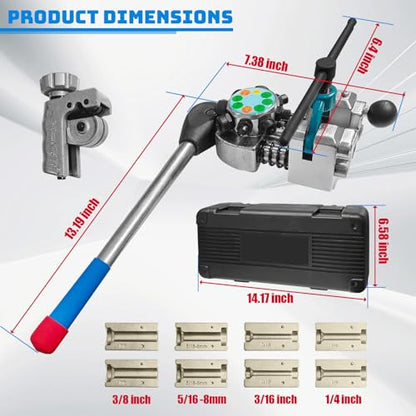 Brake Line Flaring Tool Kit, Double Flare Tool & Bubble Flare Tool for Brake Tubing | 45 Degree Flaring Tool, Fits 3/16" 1/4" 5/16" 3/8" 4.75mm Metal Tubing, Suitable for Car Repair and DIY Fabrication - size: 45 Degree