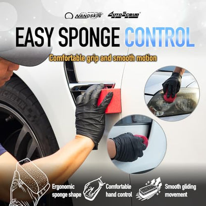 Nanoskin AUTOSCRUB Surface Prep Sponge - Combo Pack Pro Kit - Patented Clay Bar Replacement Tool to Remove Embedded Contaminants Before Wax & Coating | Safe for Painted Surface, Glass, Plastic, etc. - style: Combo Pack Pro Kit