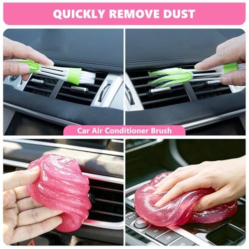 Windshield Cleaning Tool, 13PCS Car Detailing Kit Interior Cleaner, Car Window Cleaner with Extendable Handle, Car Interior Cleaning Kit with Detailing Brushes for Women Men (Pink) - color: pink